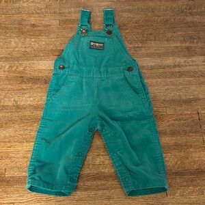 Vintage OshKosh B'gosh Kids Green  Corduroy Overalls Sz 6/9 Months